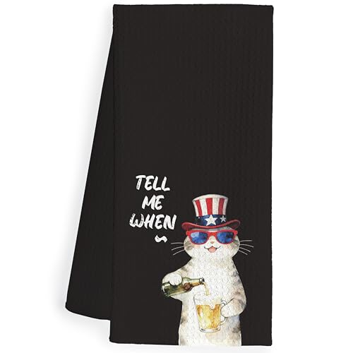 Patriotic Cat Kitchen Dish Towels 16x24 Inch - Funny Cat Lover Gifts