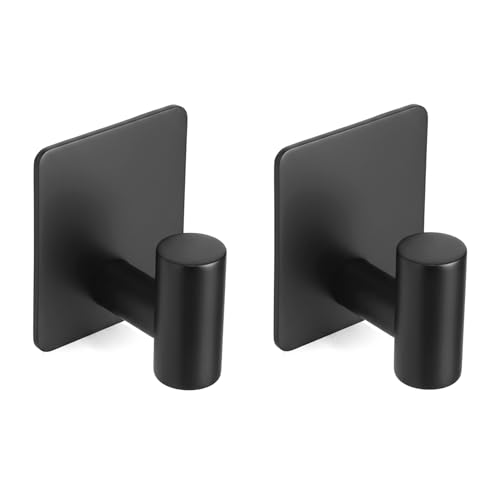 Matte Black Adhesive Hooks for Shower - Waterproof Towel Holders (2 Pcs)