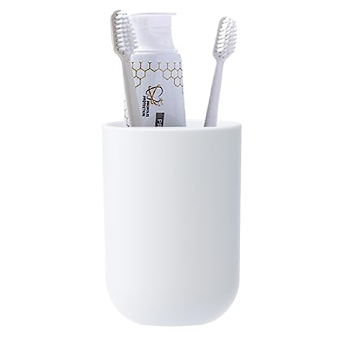 White Toothbrush Holder Cup - 350ml Plastic Bathroom Tumbler