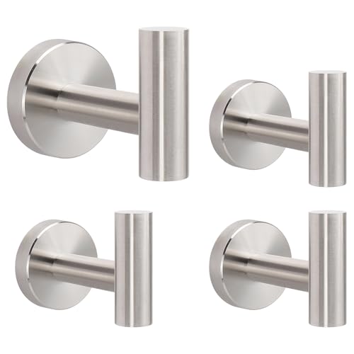 Livabber 304 Stainless Steel Wall-Mounted Towel Hooks - 4 Pack, Brushed Nickel
