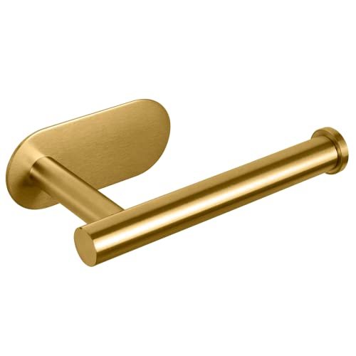 Kinbrace Self-Adhesive Toilet Paper Holder - Brushed Gold Stainless Steel