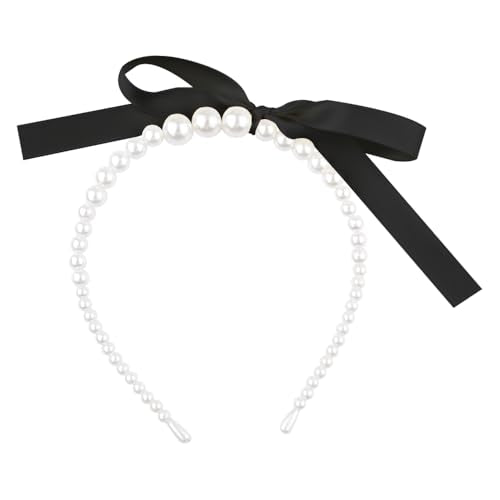 Pearl Bow Headband for Women Girls - Elegant White Beaded Hair Band for Wedding Bridal