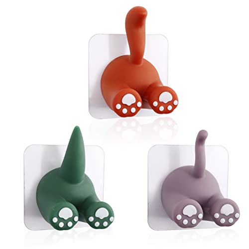 Yitexin 3-Pack Cartoon Animal Tail Hooks - Adhesive Utility Hangers