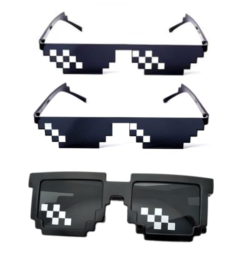Seodondm Thug Life Pixel Mosaic Sunglasses 3 Pack - Novelty Photo Props for Parties