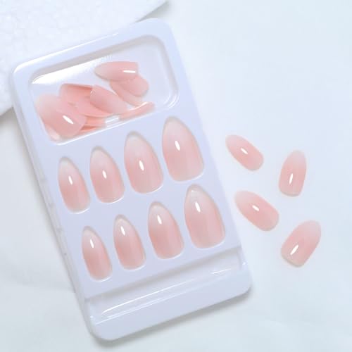 SWEKKE Medium Almond Press on Nails - Pink French Gradient False Nails 24Pcs