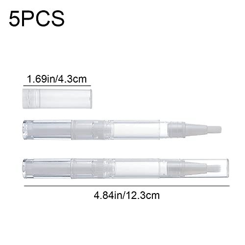5 Pcs 3ml Empty Twist Pens with Brush Tip for Nail Oil and Lip Gloss