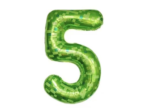 Number 5 Green Pixel Miner Birthday Balloon 40 Inch Foil Party Decor