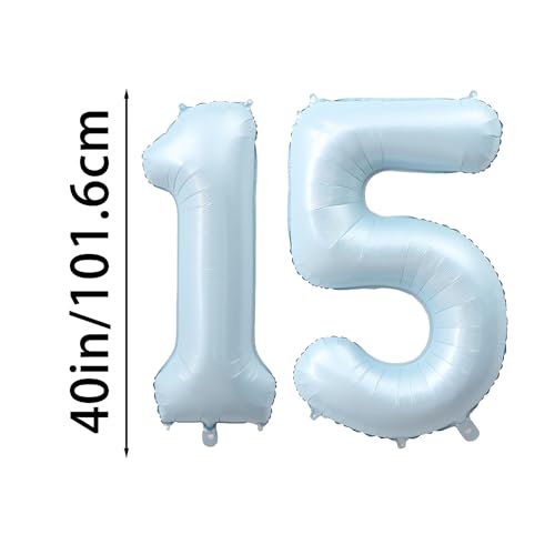 40-Inch Baby Blue Number 15 Foil Balloon for Celebrations