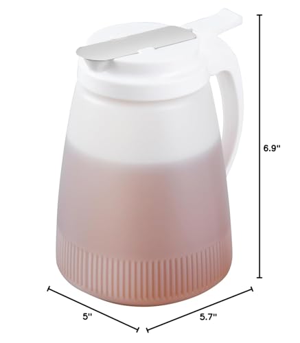 Restaurantware-Chef 101 48 Ounce All Purpose Syrup Dispensers, 10 Honey Dispensers - White Top, Stainless Steel Slide Cover, Plastic Pancake Syrup Bottle, Perfect For Diners, Restaurants, Home