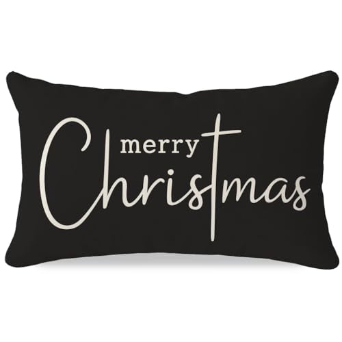 PANDICORN Christmas Throw Pillow Cover 12x20, Charcoal Black Farmhouse Decor
