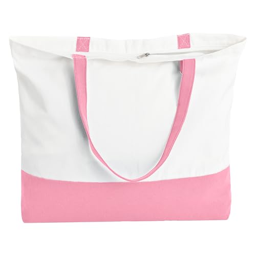 Large Pink Canvas Tote Bag with Zipper - Reusable Grocery & DIY