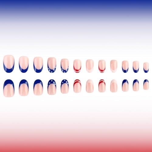 Independence Day Press on Nails Short Almond Star Design False Nails