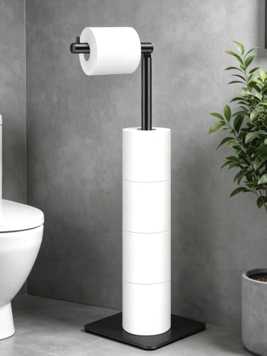 Naturous Free Standing Toilet Paper Holder - Black Metal Bathroom Storage