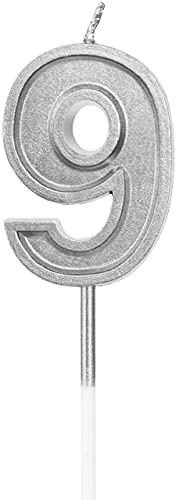 Silver Glitter Number 9 Birthday Candle - Premium Cake Topper