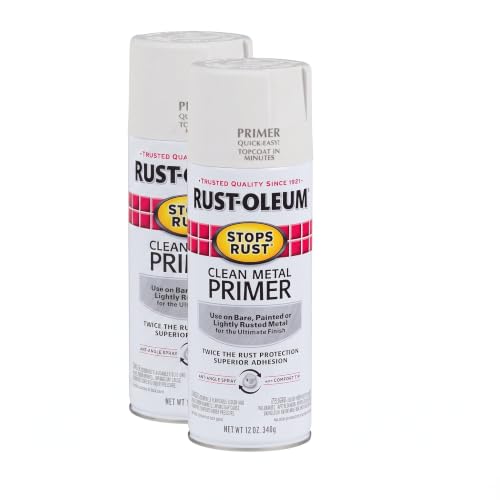 Rust-Oleum Stops Rust Flat White Spray Paint Primer Pack of 2 - 12 oz Each, Indoor & Outdoor Use