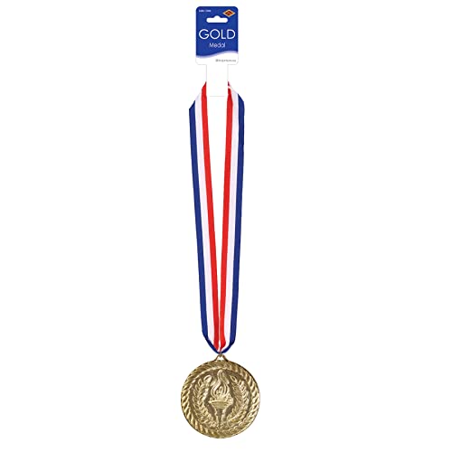 Beistle Gold Medal with 30-Inch Patriotic Ribbon - 4-Inch Award