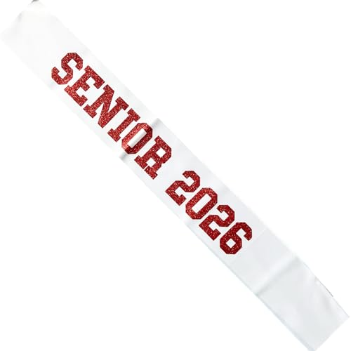 Senior 2026 Graduation Sashes - 12pcs White with Red Glitter