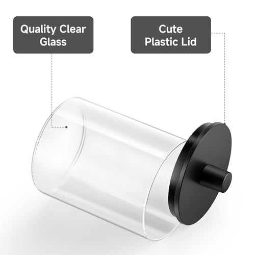TIPGO Glass Q-Tip Holder Dispenser, 10 oz Bathroom Storage Jar (2 Pack, Black)