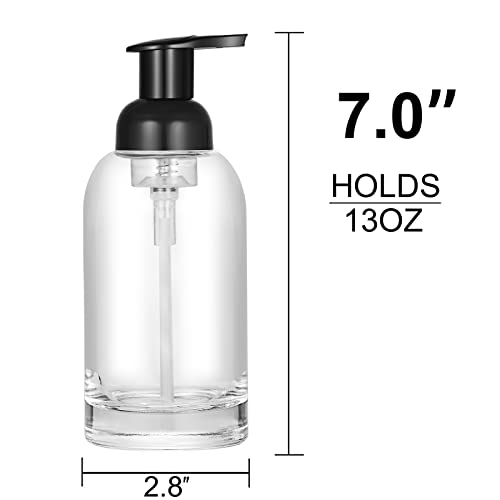 2 Pack Clear Glass Foaming Soap Dispenser - 13oz Durable Design
