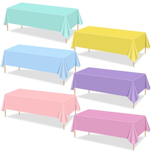 6 Pack Pastel Tablecloths for Rainbow Parties - 87x51"