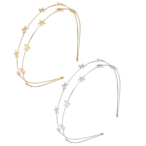 LIQWEI 2-Piece Gold and Silver Star Headband Set Metal Hair Accessories