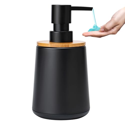 TOOZFO 12 oz Soap Dispenser Set - Modern Bamboo and Plastic Pump Bottle