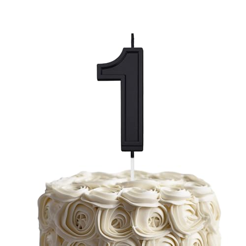 Black Number 1 Birthday Candle - 2.76 Inch Cake Topper for Parties