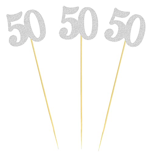 50th Birthday Centerpiece Sticks - 12 Pack Glitter Number 50