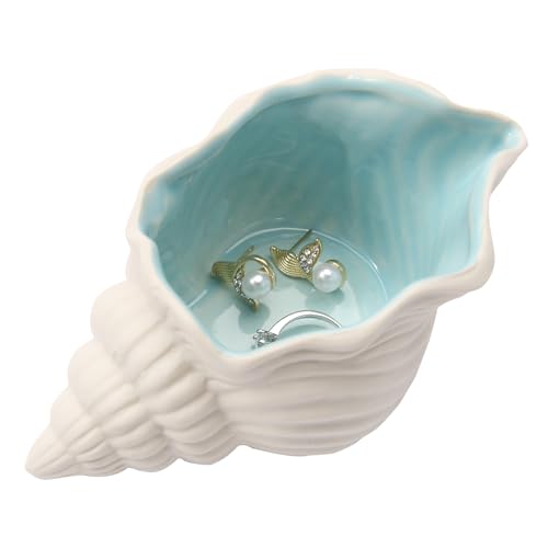Coastal Blue Conch Jewelry Dish Tray - Ceramic Ring Holder