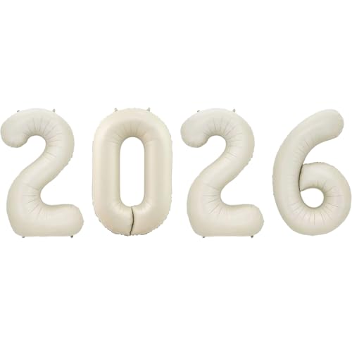 32-Inch 2026 Foil Number Balloons Cream White Party Decor