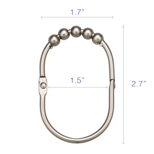 Brushed Nickel Shower Curtain Rings Set of 12 - Rustproof Stainless Steel