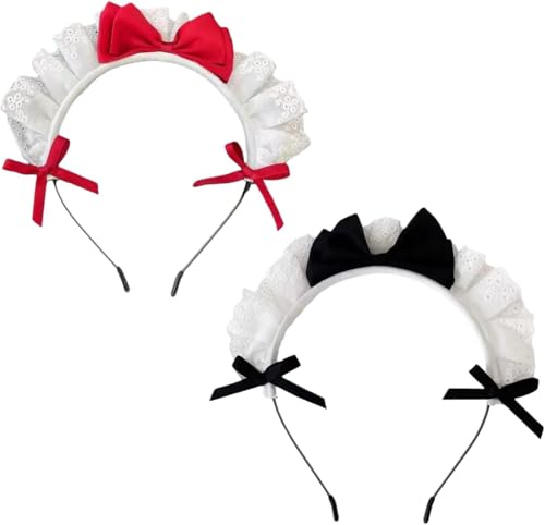 Lolita Lace Bow Headband Set Black and Red Anime Cosplay Hair Band