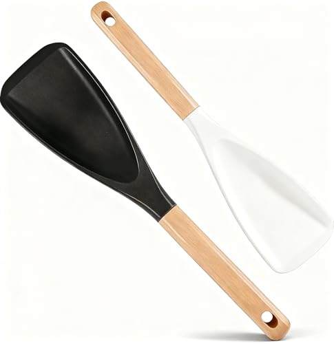 2-Pack BPA-Free Silicone Cooking Spoons with Wood Handles