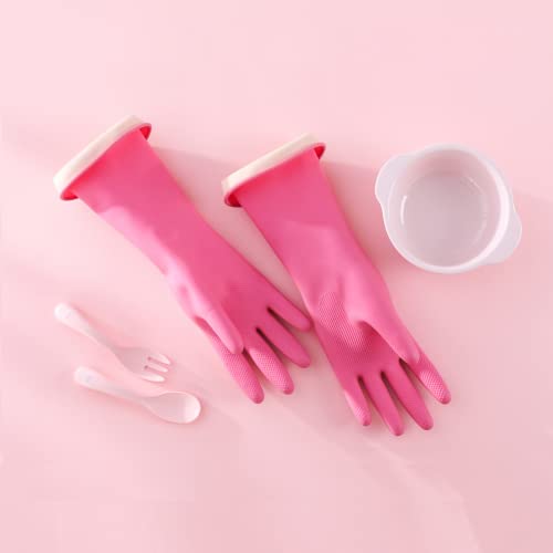 Myungjin Pink Kids Reusable Waterproof Rubber Latex Gloves - 2 Pairs for Cleaning & Painting