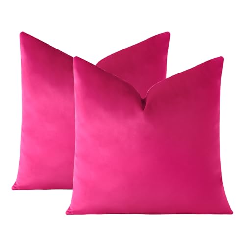 OTOSTAR Pack of 2 Hot Pink Velvet Throw Pillow Covers 18x18