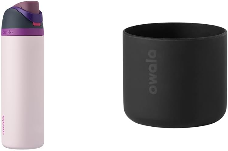 Owala FreeSip Insulated Stainless Steel Water Bottle - Anti-Slip Silicone Boot, 24 Oz, Black