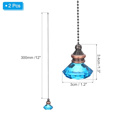 PATIKIL 12-Inch Ceiling Fan Pull Chain - Decorative Diamond Pendant, Sky Blue