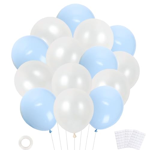 36-Piece Pearl White and Pastel Blue 12-Inch Latex Balloon Kit with Ribbon and Glue