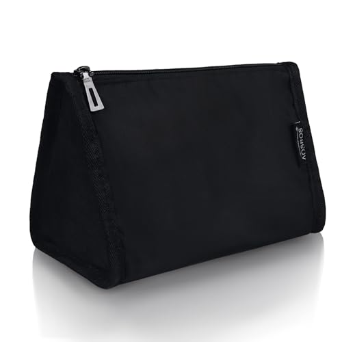 Aosbos Black Travel Makeup Bag Waterproof Cosmetic Organizer Pouch