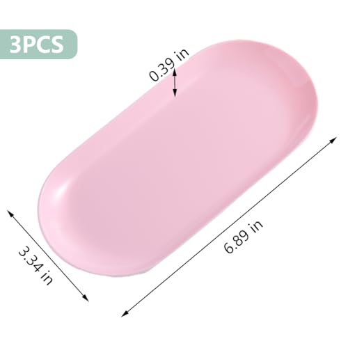 FSpronail 3Pcs Oval Plastic Manicure Tools Storage Tray Pink Nail Organizer