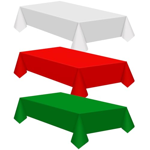 Christmas Tablecloth Set - 6 Disposable Plastic Covers 60 x 102 Inches in Red, Green, White - Holiday Party Decor