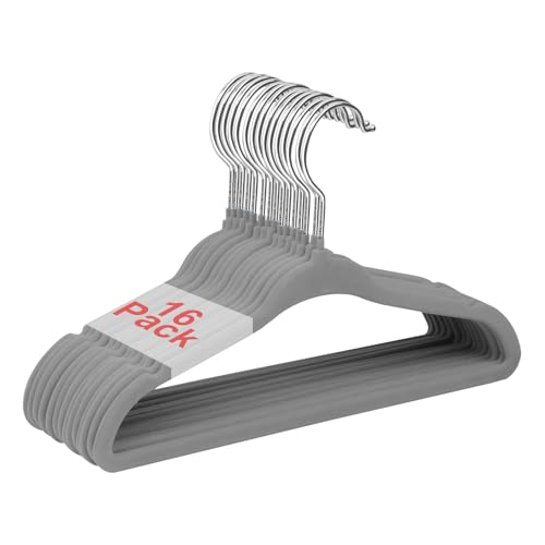 Non-Slip Velvet Baby Hangers - 16 Pack Gray, Space Saving Swivel Hook