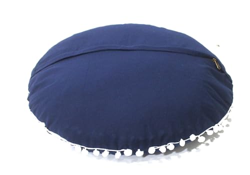 Blue Round Meditation Floor Pillow Cover, 22" Large Bohemian Design