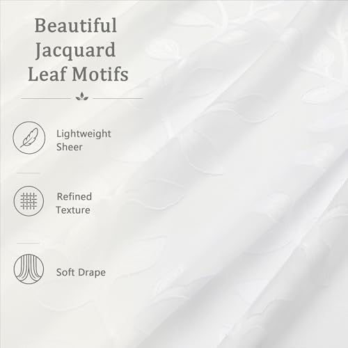 Light Filtering Leaf Jacquard Sheer Curtains 84" Long - 2 Panels Set, 37"W Each