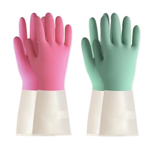 BOOMJOY Heavy Duty Dishwashing Gloves - Reusable Kitchen & Pet Care Gloves, Size M, 2 Pairs