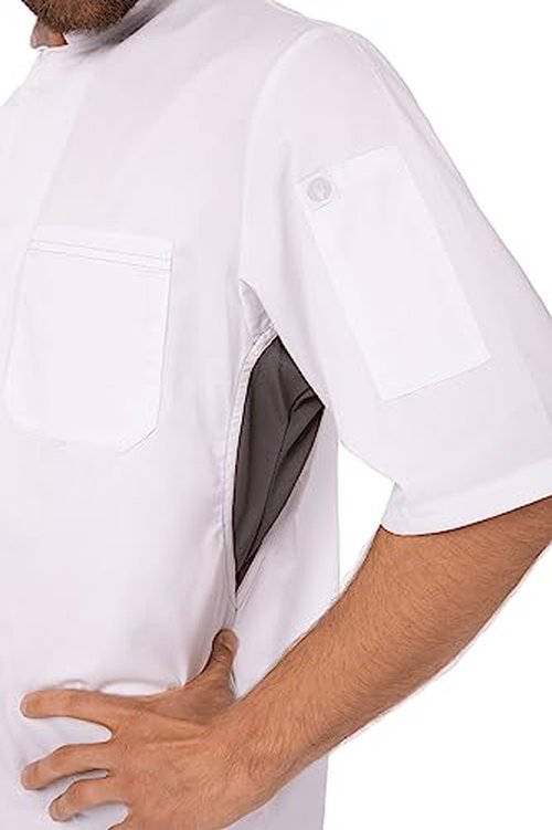 Chef Works Men's Valais V-Series Chef Coat, White W/ Grey Contrast, Large