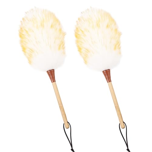 Natural Lambswool Duster 16-Inch Handheld with Wooden Handle (2-Pack)