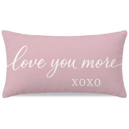 Love You More XOXO Pink Pillow Cover - 12x20 Inch Farmhouse Decor