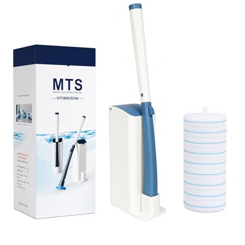 Disposable Toilet Brush Starter Set with 10 Refill Pads - Wall-Mounted