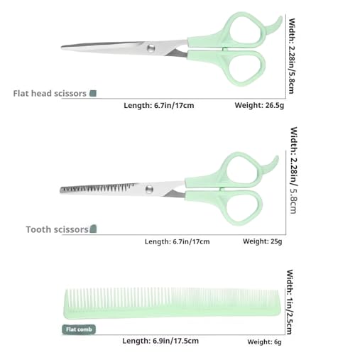 TIKIYOUN 6.7 Inch Professional Hair Cutting Shears Set Green Stainless Steel Barber Scissors Kit with Thinning Scissor and Comb
